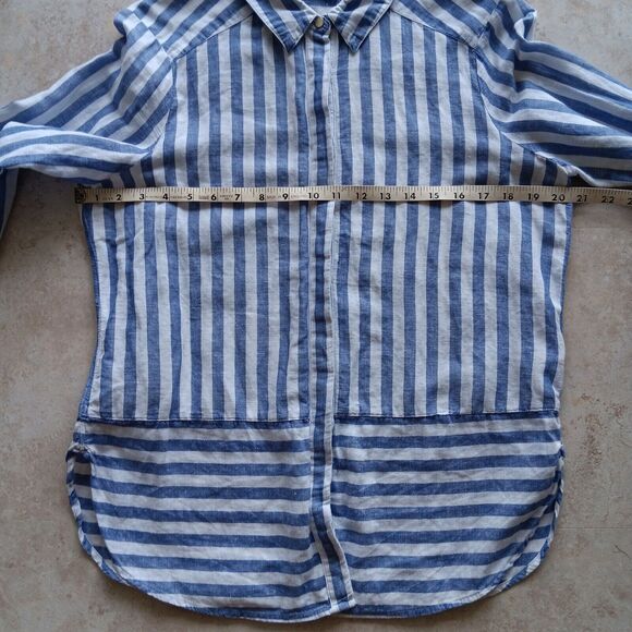 M&S Per Una Women's Top Beachy Mix Linen Button-Up Long Sleeve Shirt Size 12 - Picture 4 of 9